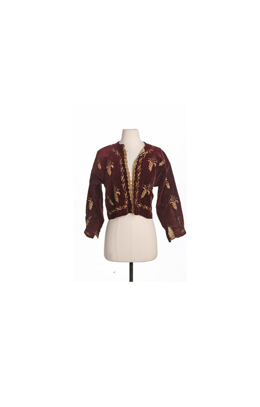 Vintage Red Velvet Jacket with Golden Embroidered Details