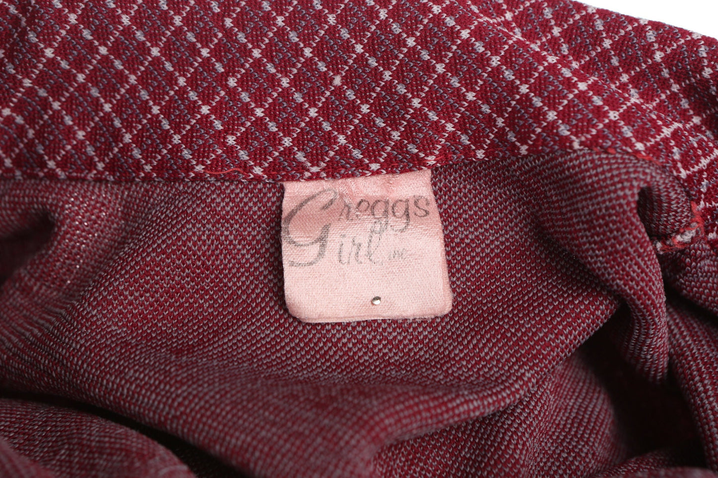 70's Red Poly Top - Butterfly Neck - Geometric Print