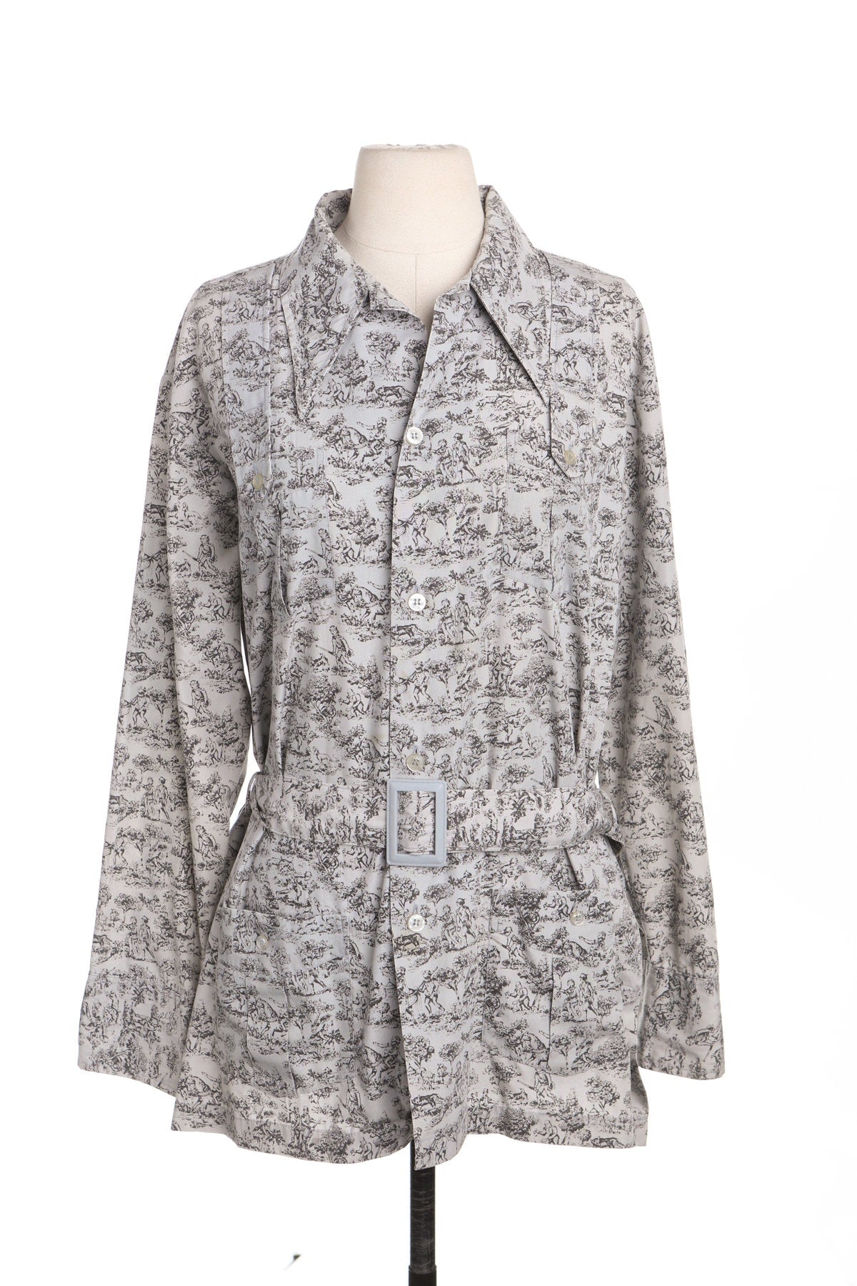 70's Women Gray Casual Dress - Hunters Print