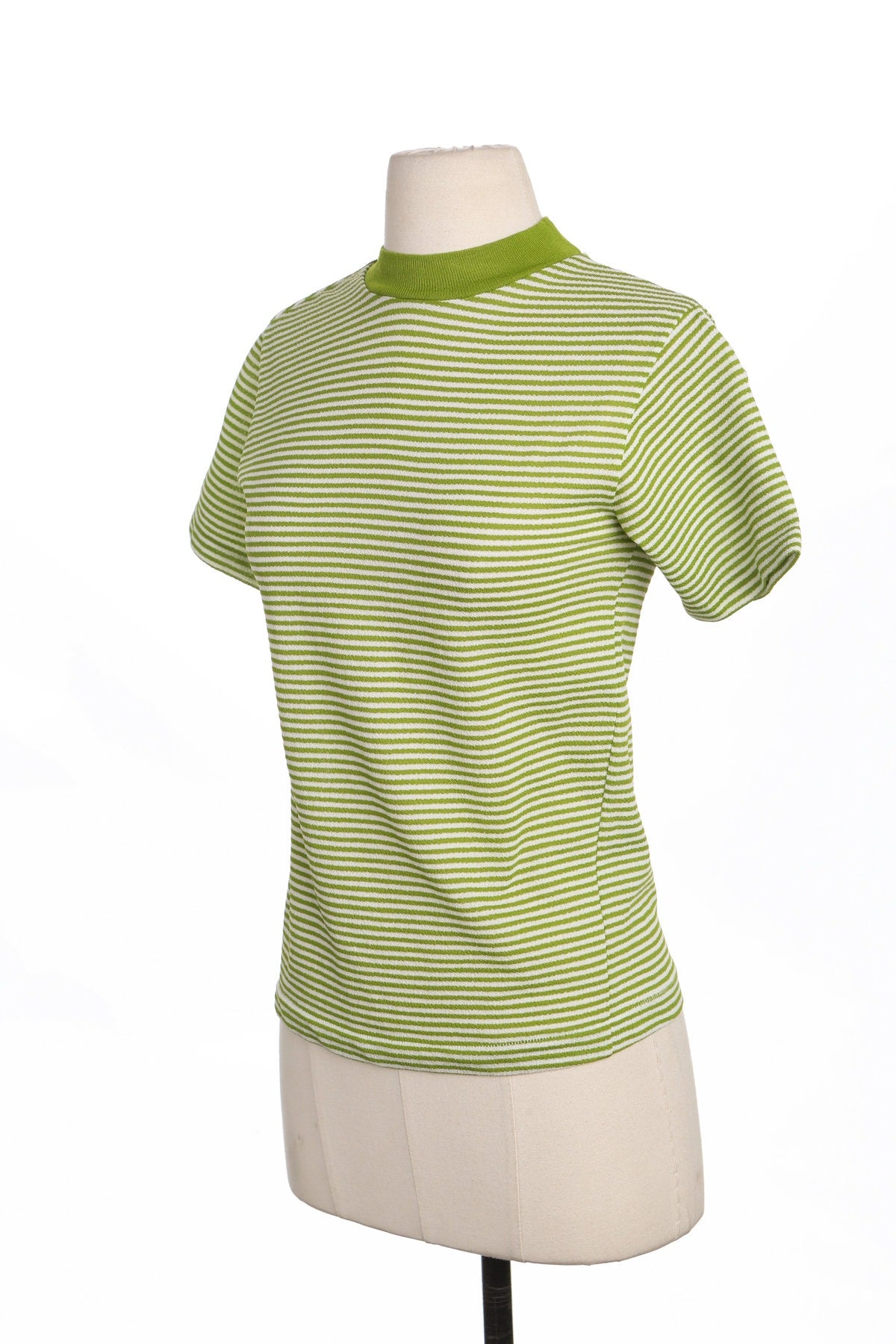 Men 60's Green Striped Polyester Short Sleeve Shirt by Towncraft