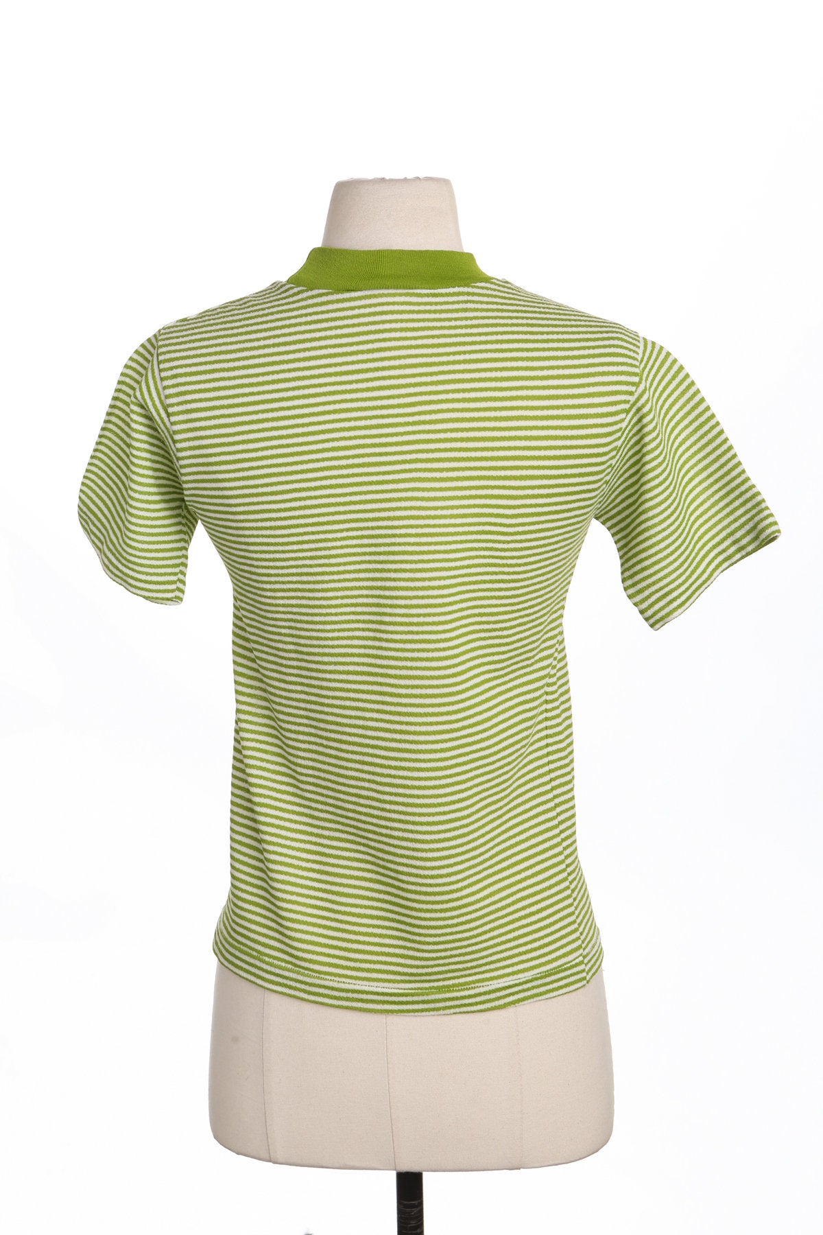 Men 60's Green Striped Polyester Short Sleeve Shirt by Towncraft