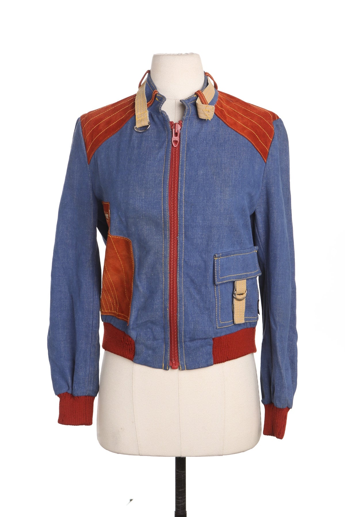 70's Men Blue Denim Bomber Jacket by Dr. Denim and Mr. Hide - Made in Uruguay