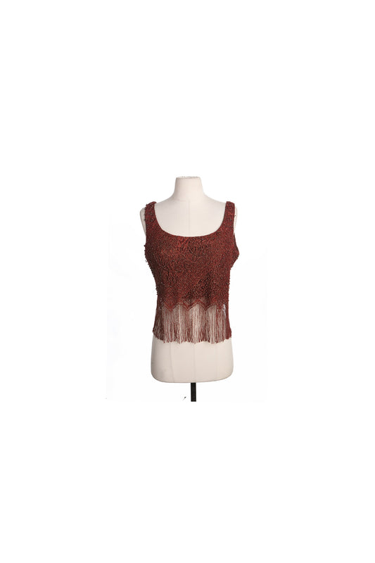 90's Women Red Fringe Poly Top