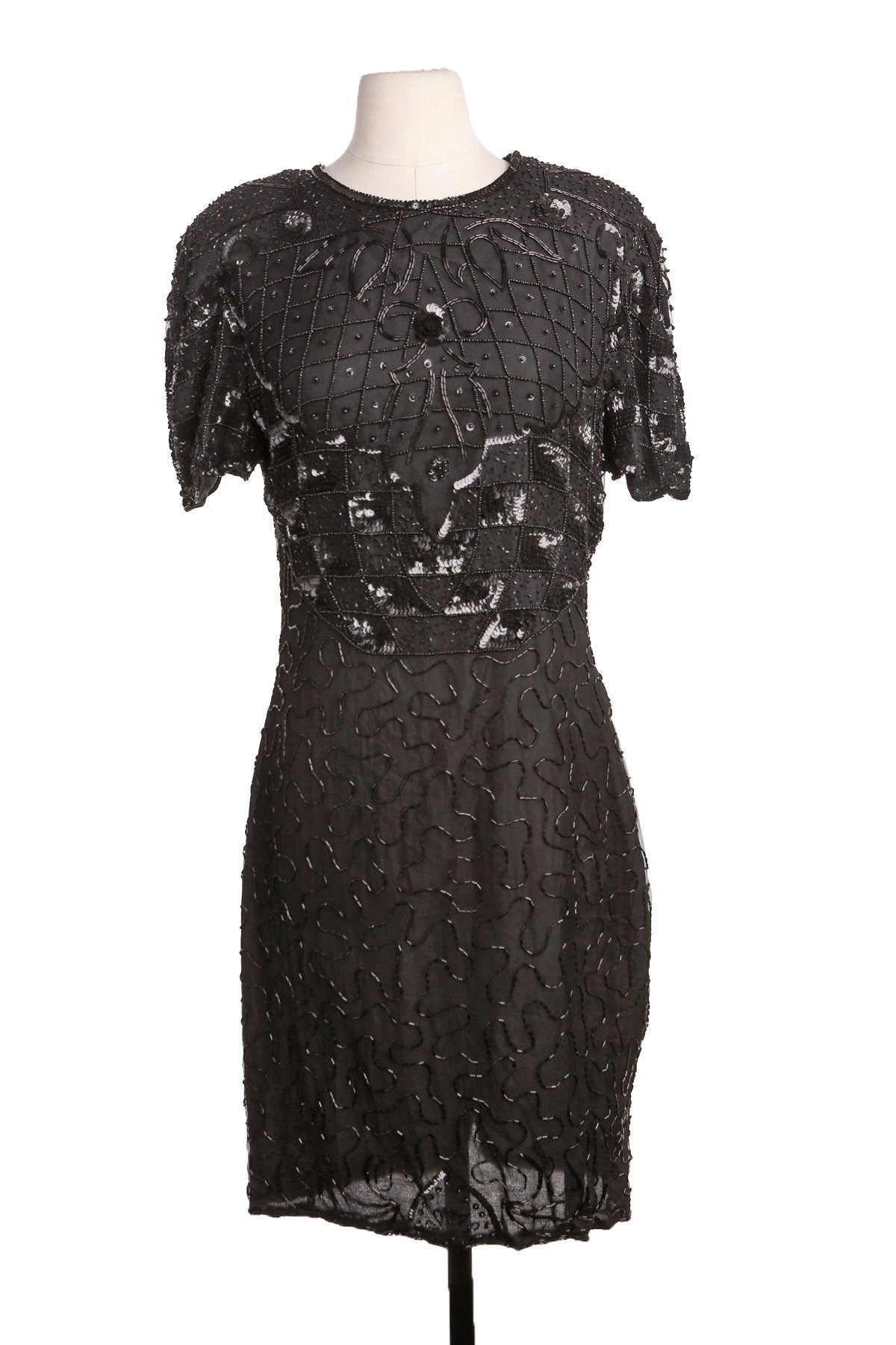 Women Black Sequin Dress - Era 80's - 90's