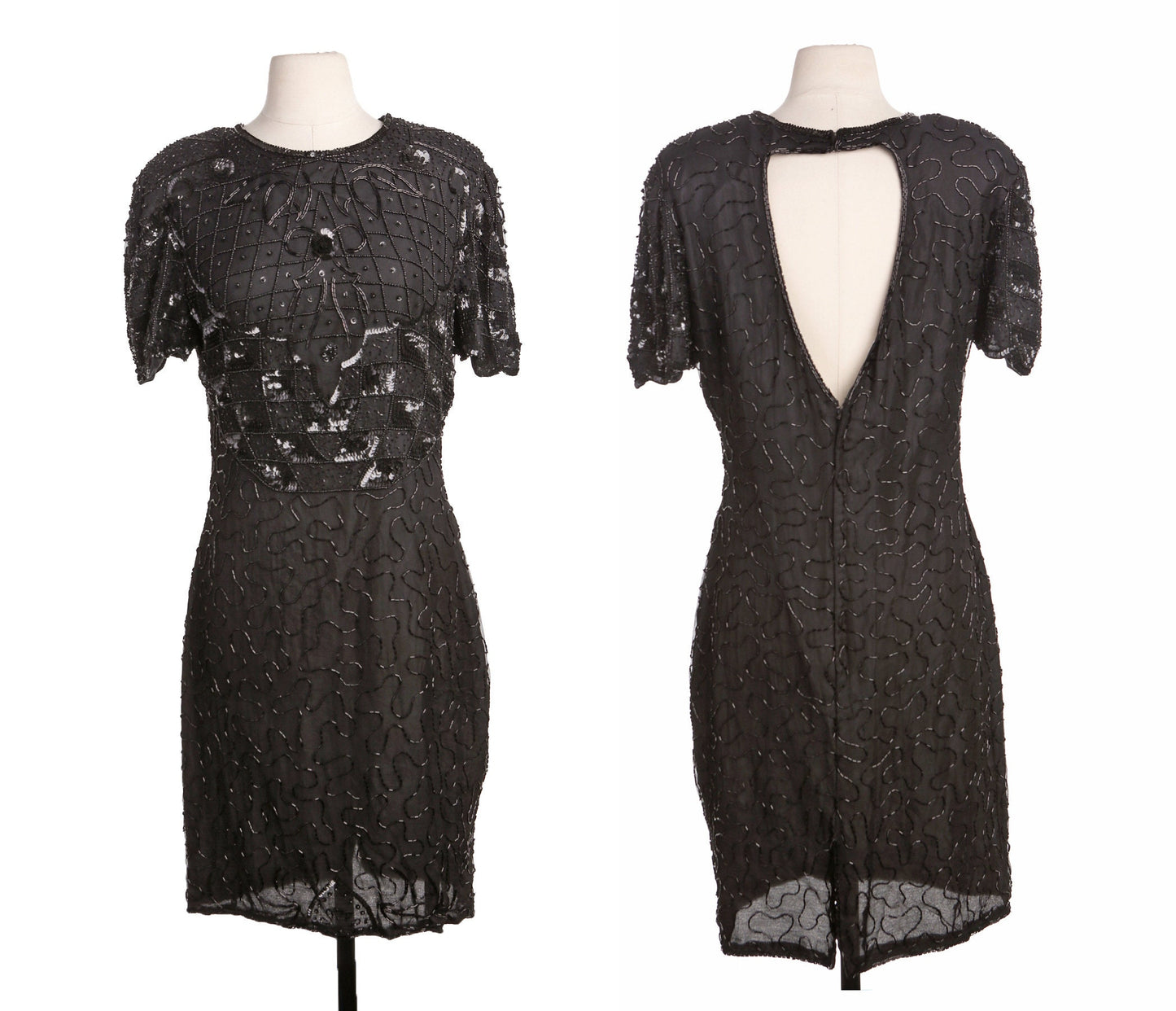 Women Black Sequin Dress - Era 80's - 90's