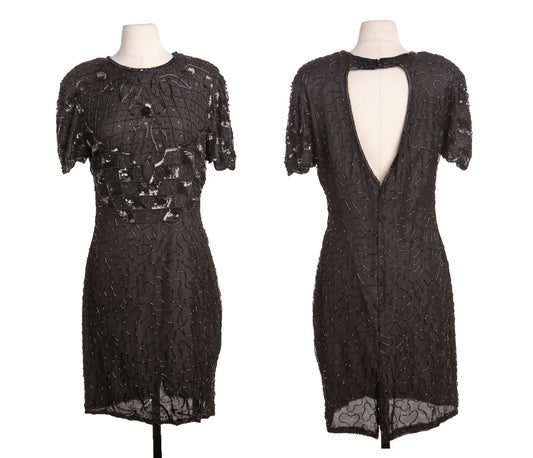 Women Black Sequin Dress - Era 80's - 90's