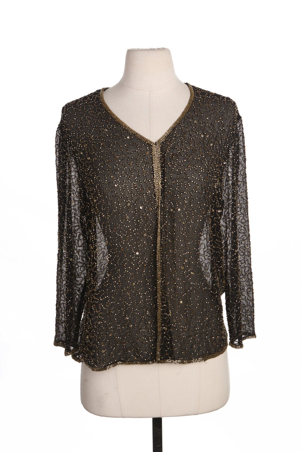 Vintage Women Black Top with Golden Beaded