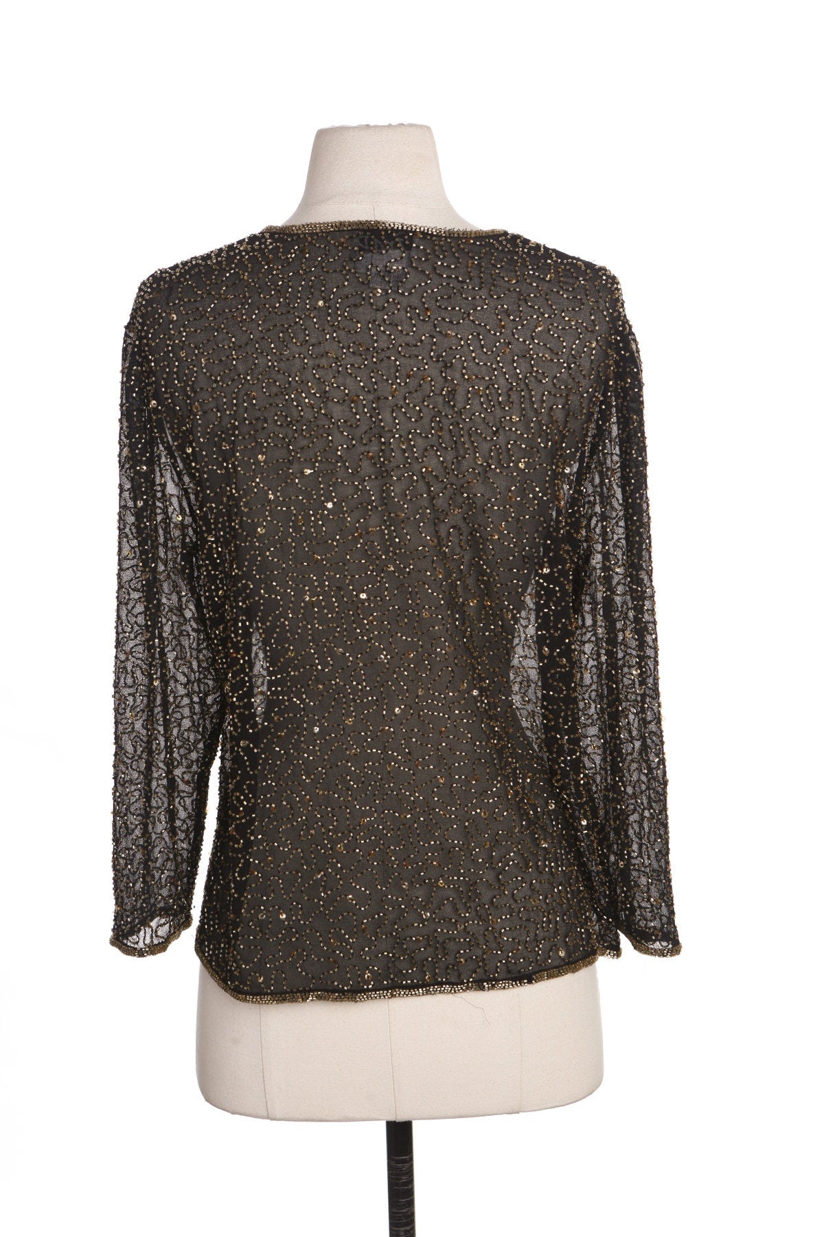 Vintage Women Black Top with Golden Beaded