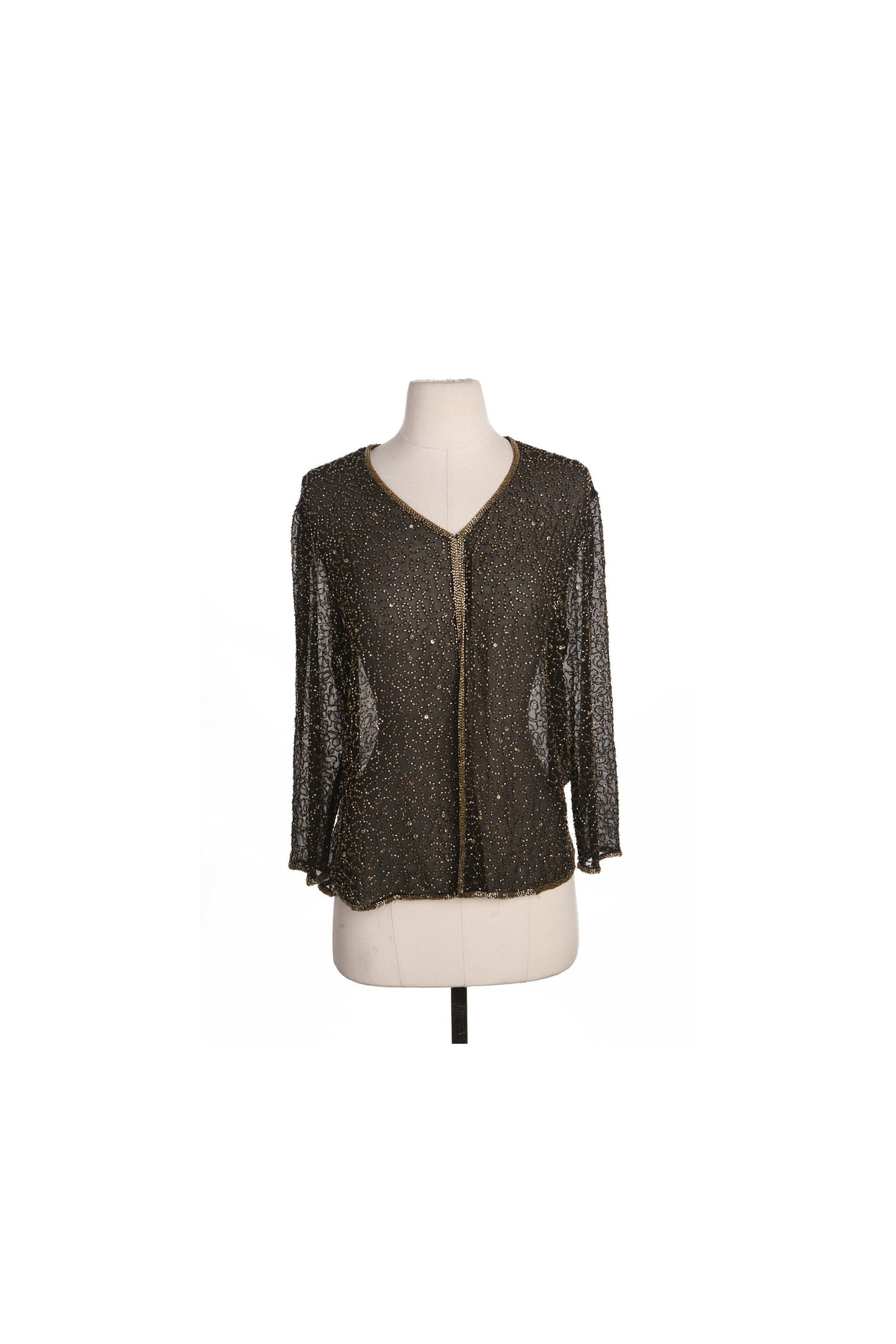 Vintage Women Black Top with Golden Beaded