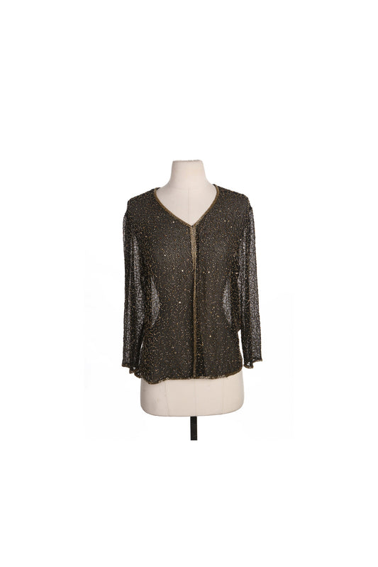 Vintage Women Black Top with Golden Beaded