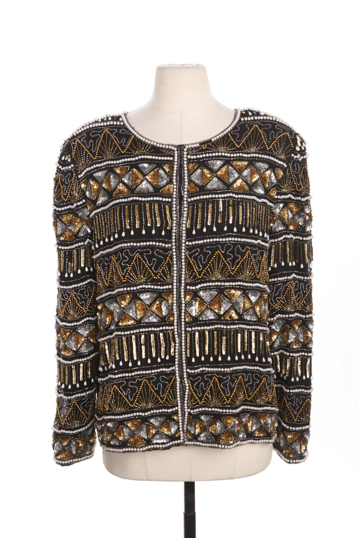 Women Black Jacket with Silver and Golden Sequin Details by Laurence Kazar
