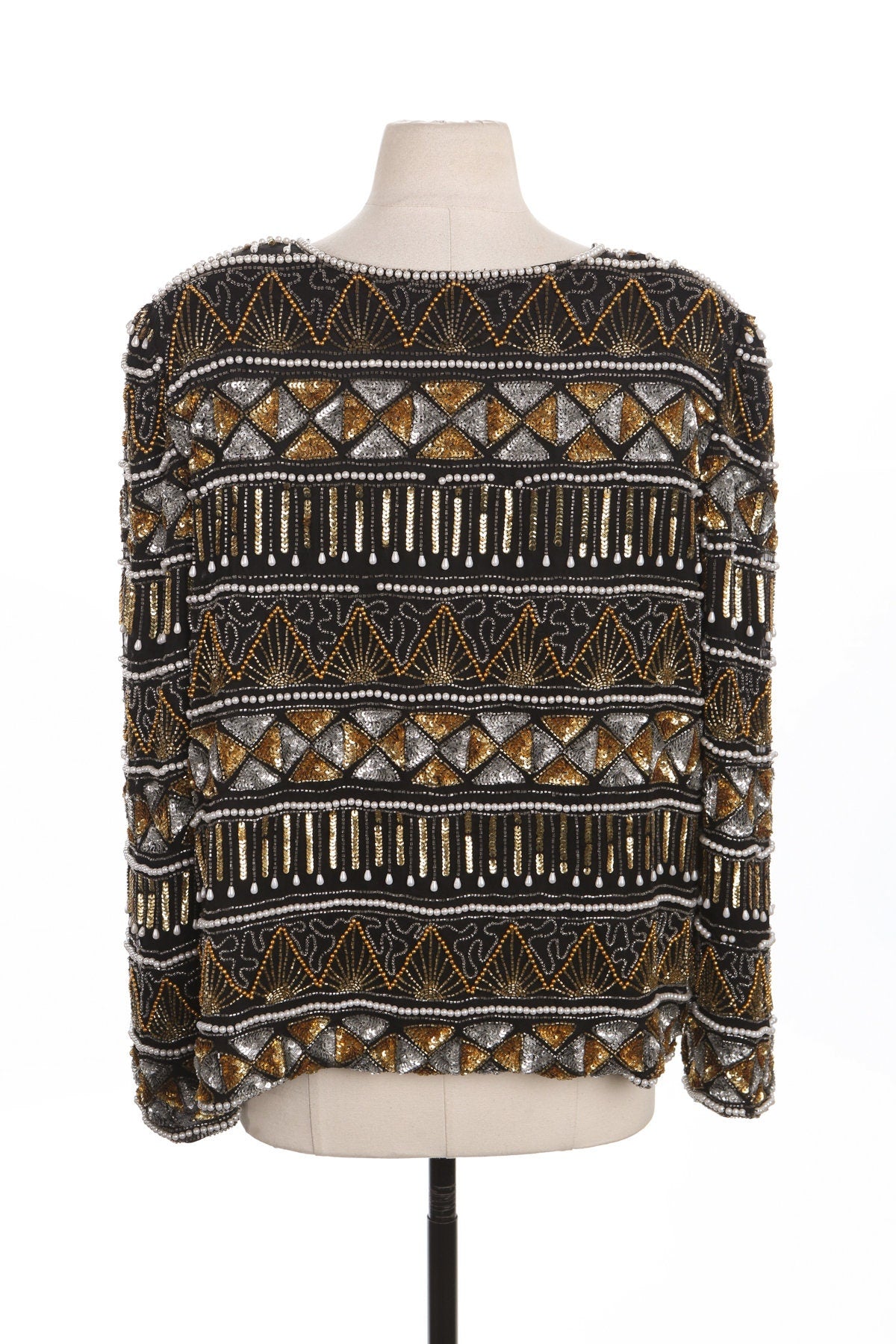 Women Black Jacket with Silver and Golden Sequin Details by Laurence Kazar