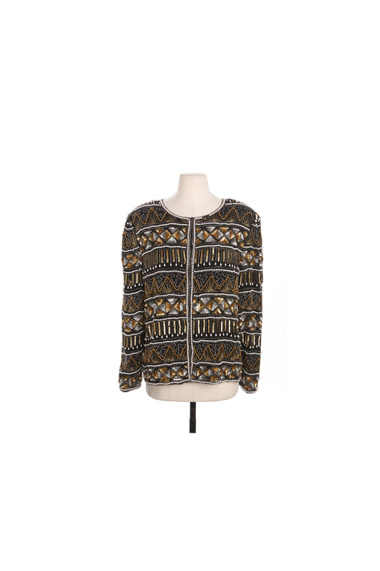 Women Black Jacket with Silver and Golden Sequin Details by Laurence Kazar