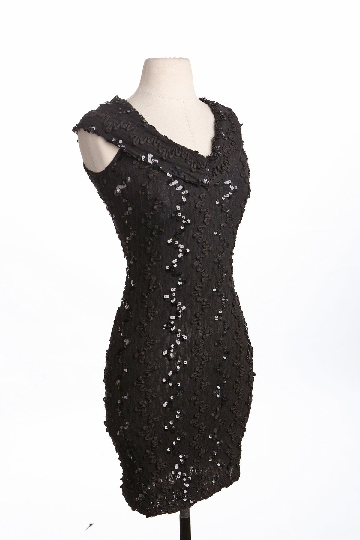 Women Black Sequin Evening Dress - Era 80's - 90's