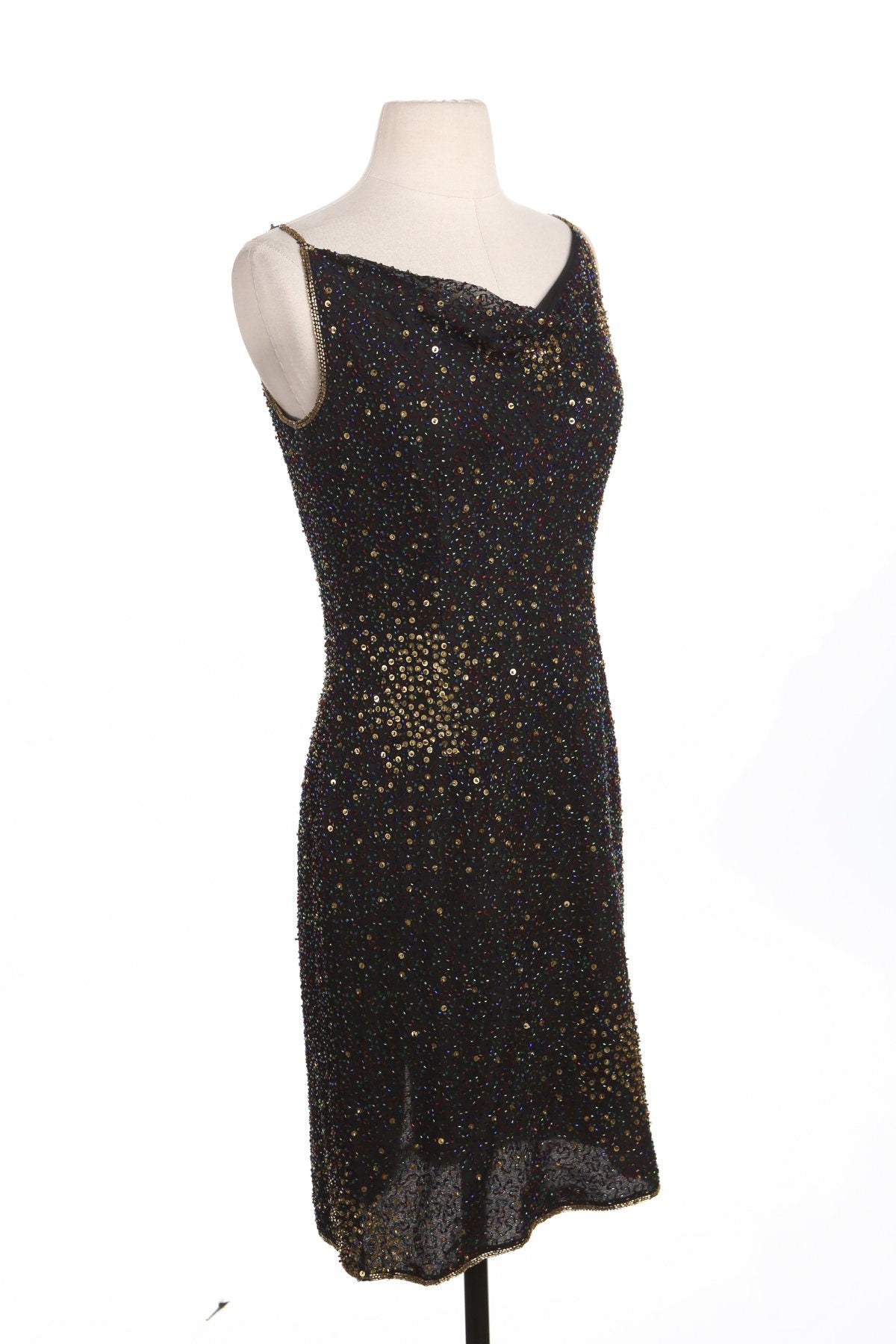 Women Black and Golden Sequin Evening Dress