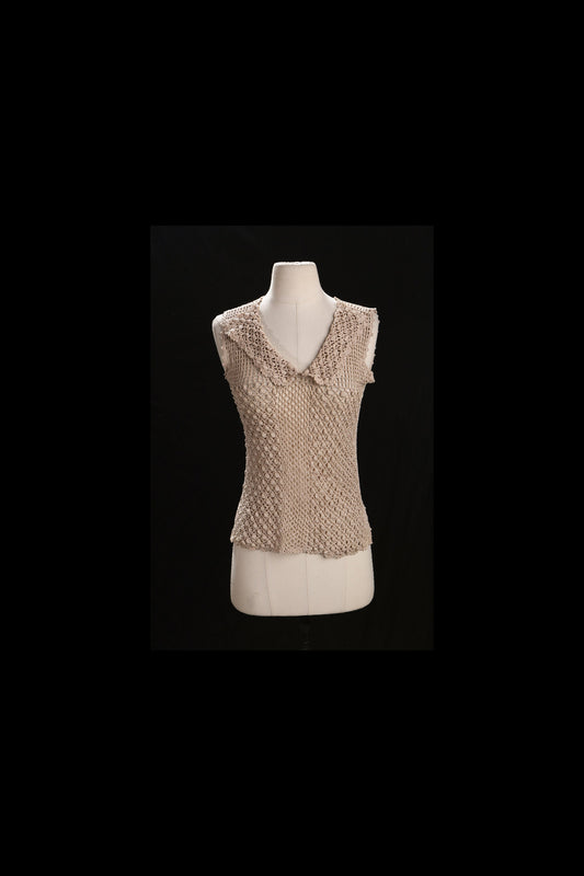 Vintage Crochet Top - Beige 80's Summer Blouse