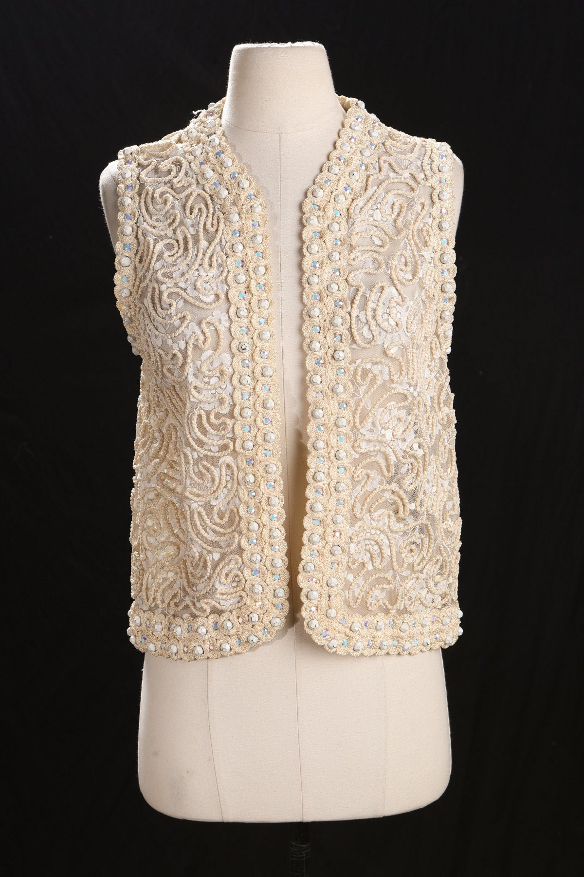 Vintage White Lace Vest with Embroidered Stones