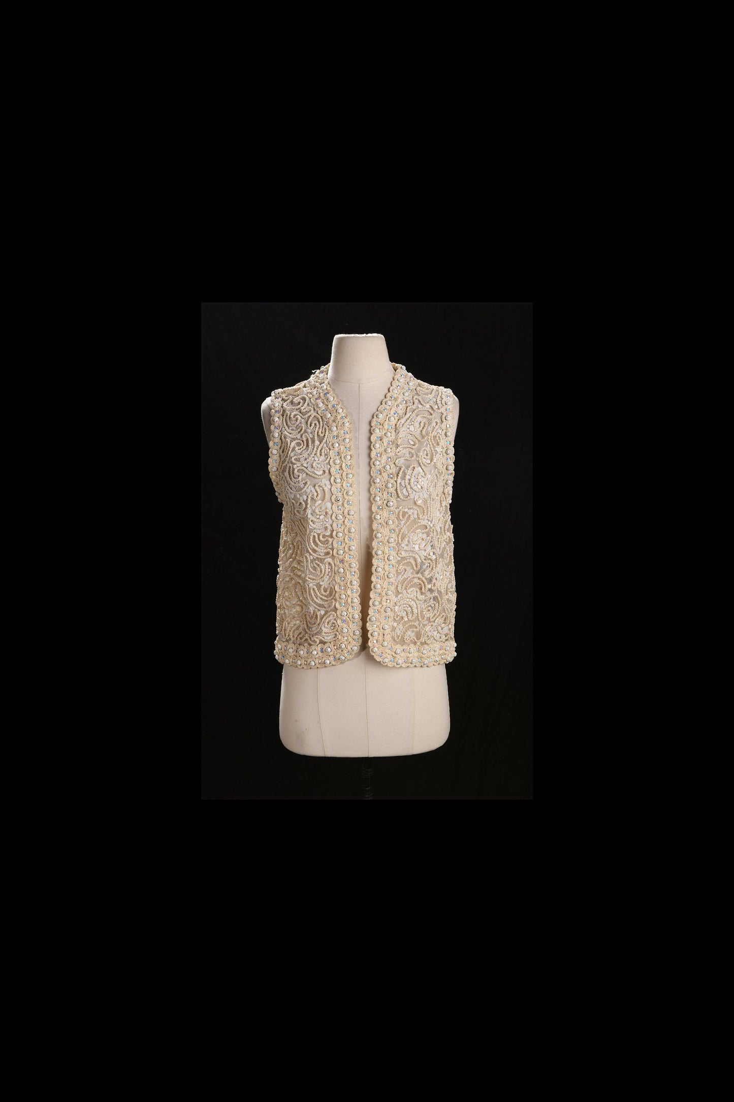 Vintage White Lace Vest with Embroidered Stones