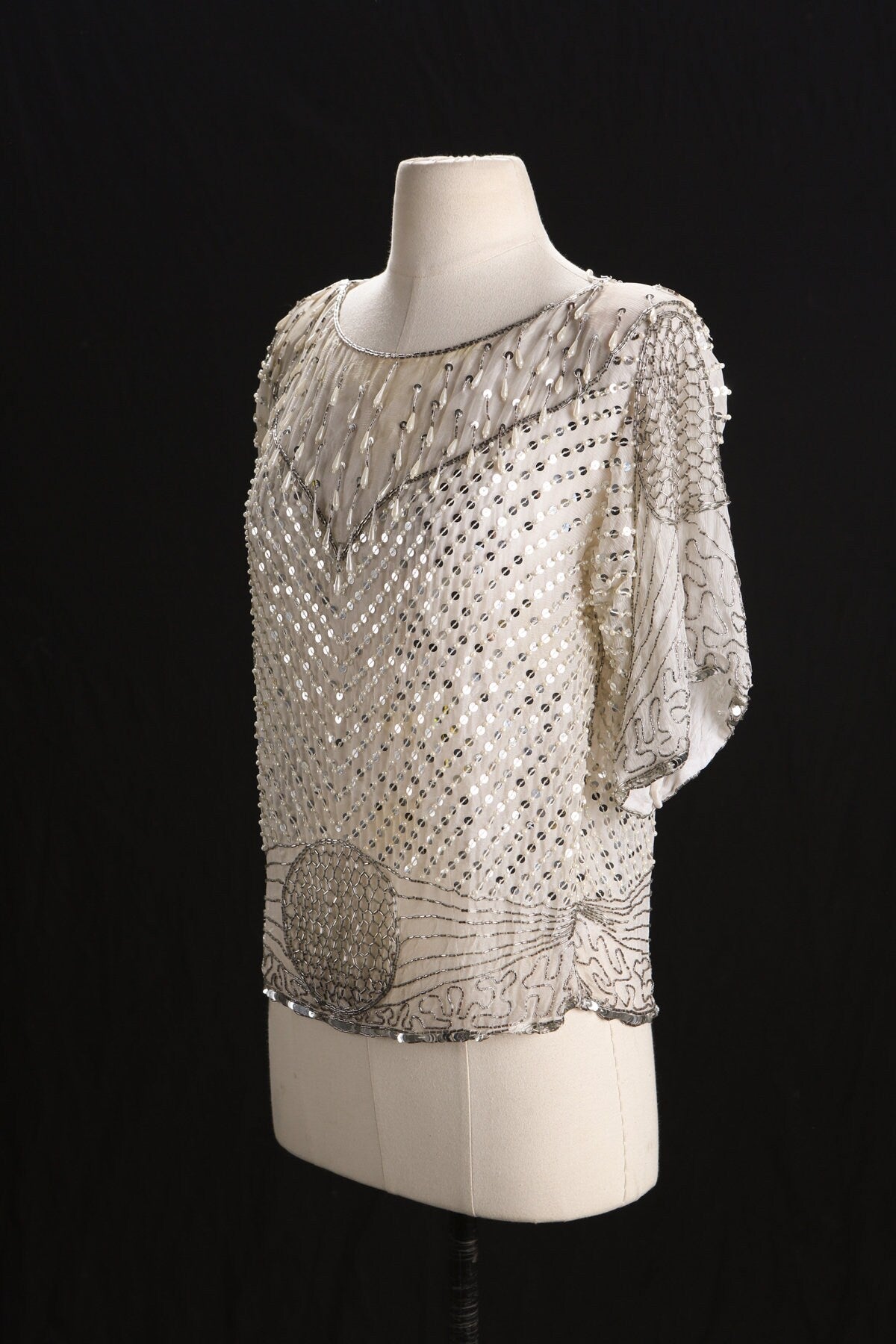 Vintage Women White Sequin Top
