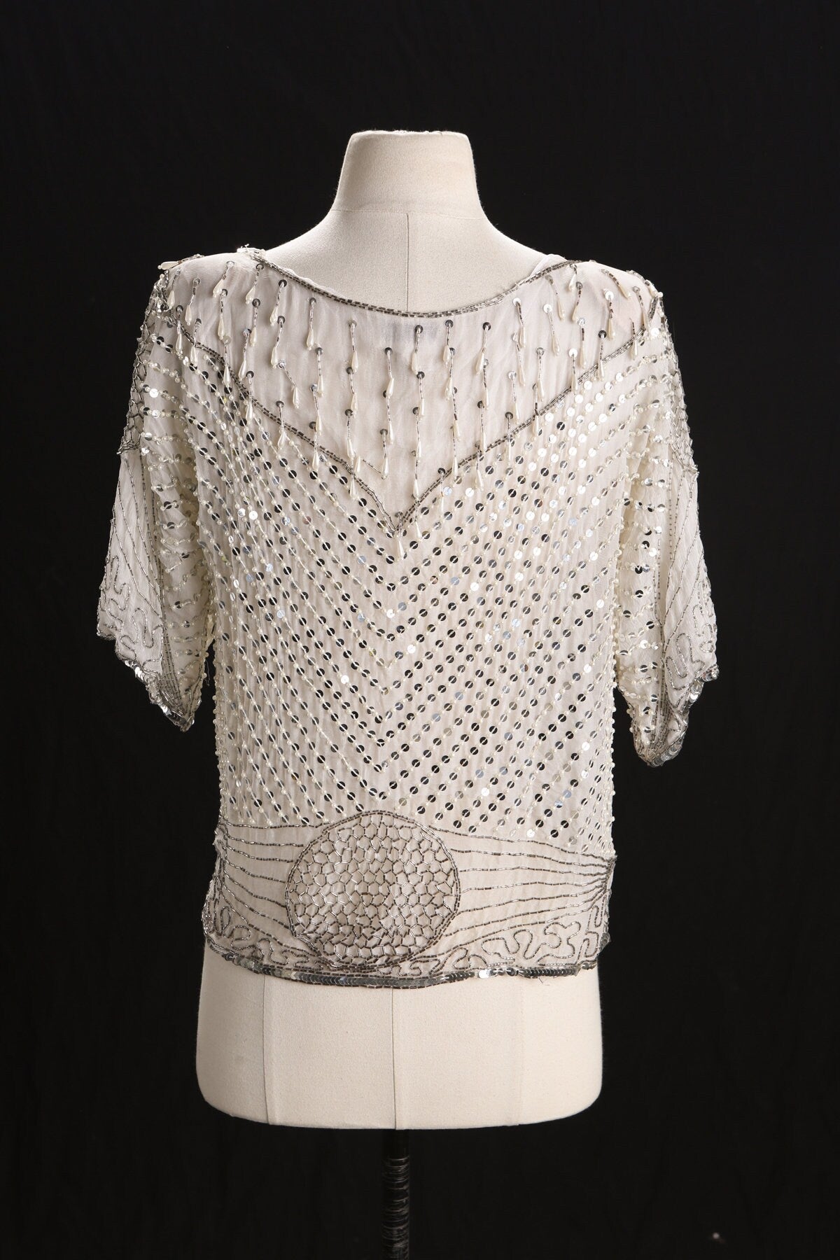 Vintage Women White Sequin Top