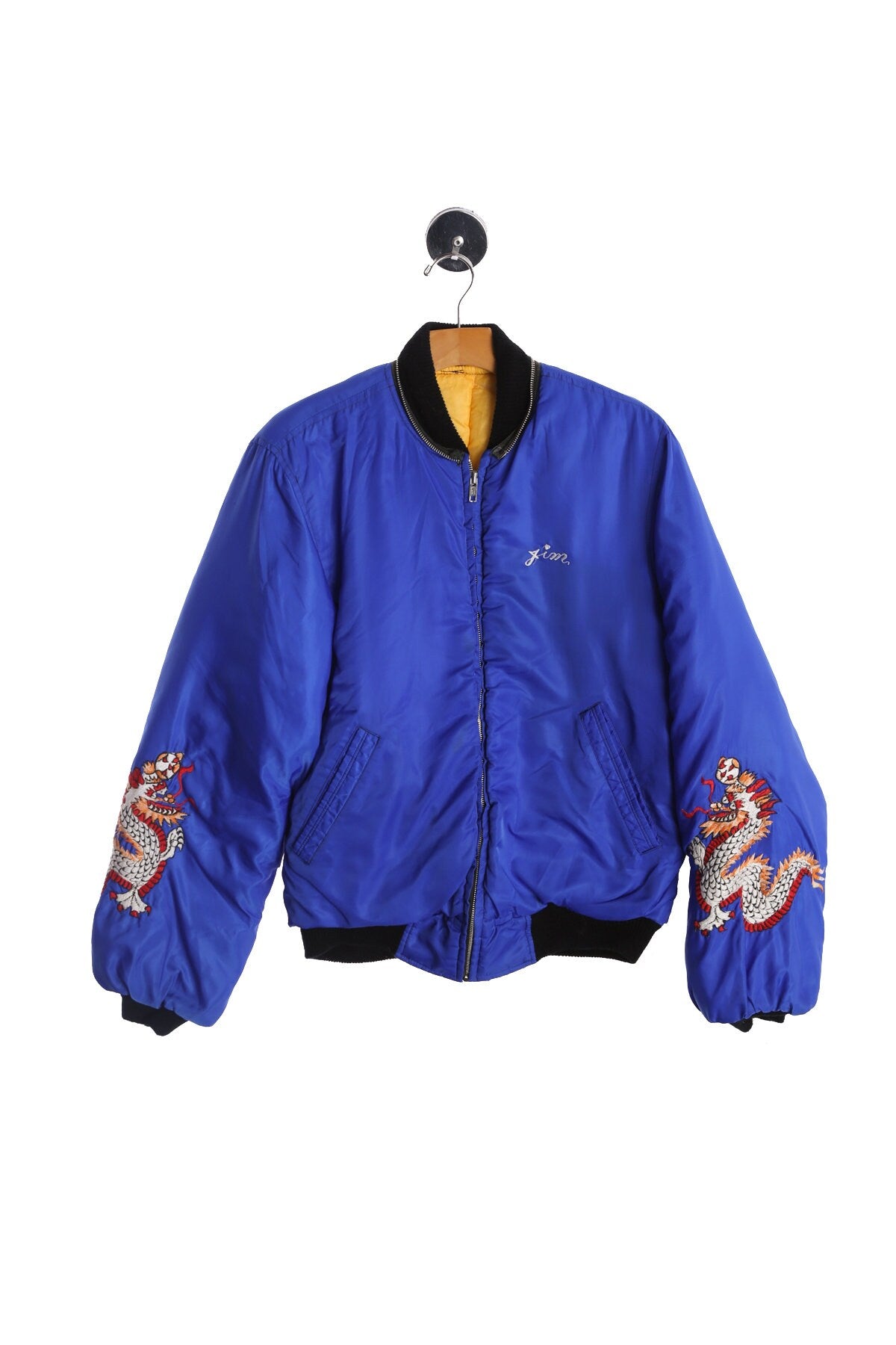 Vintage Nylon Purple Bomber Jacket with Embroidered Dragons