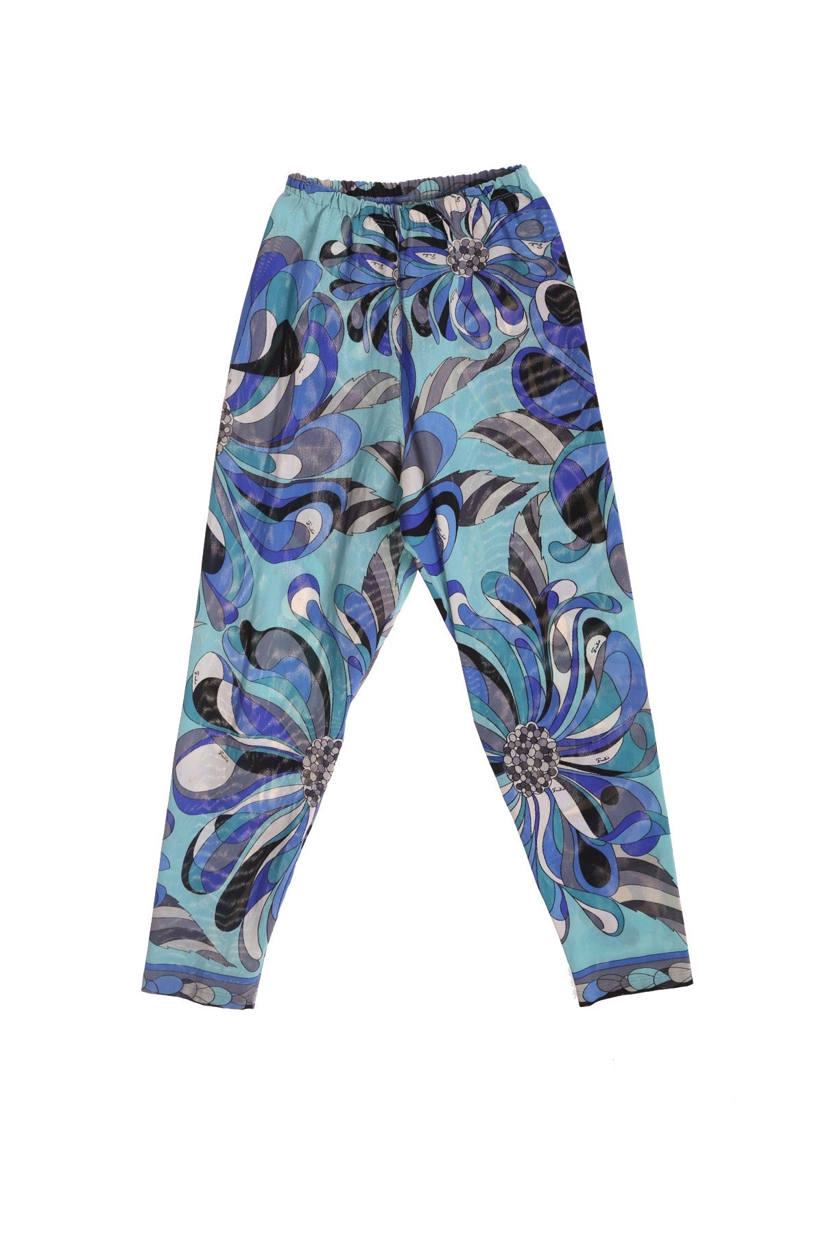 Vintage Psychedelic Purple Blue Floral Print Emilio Pants