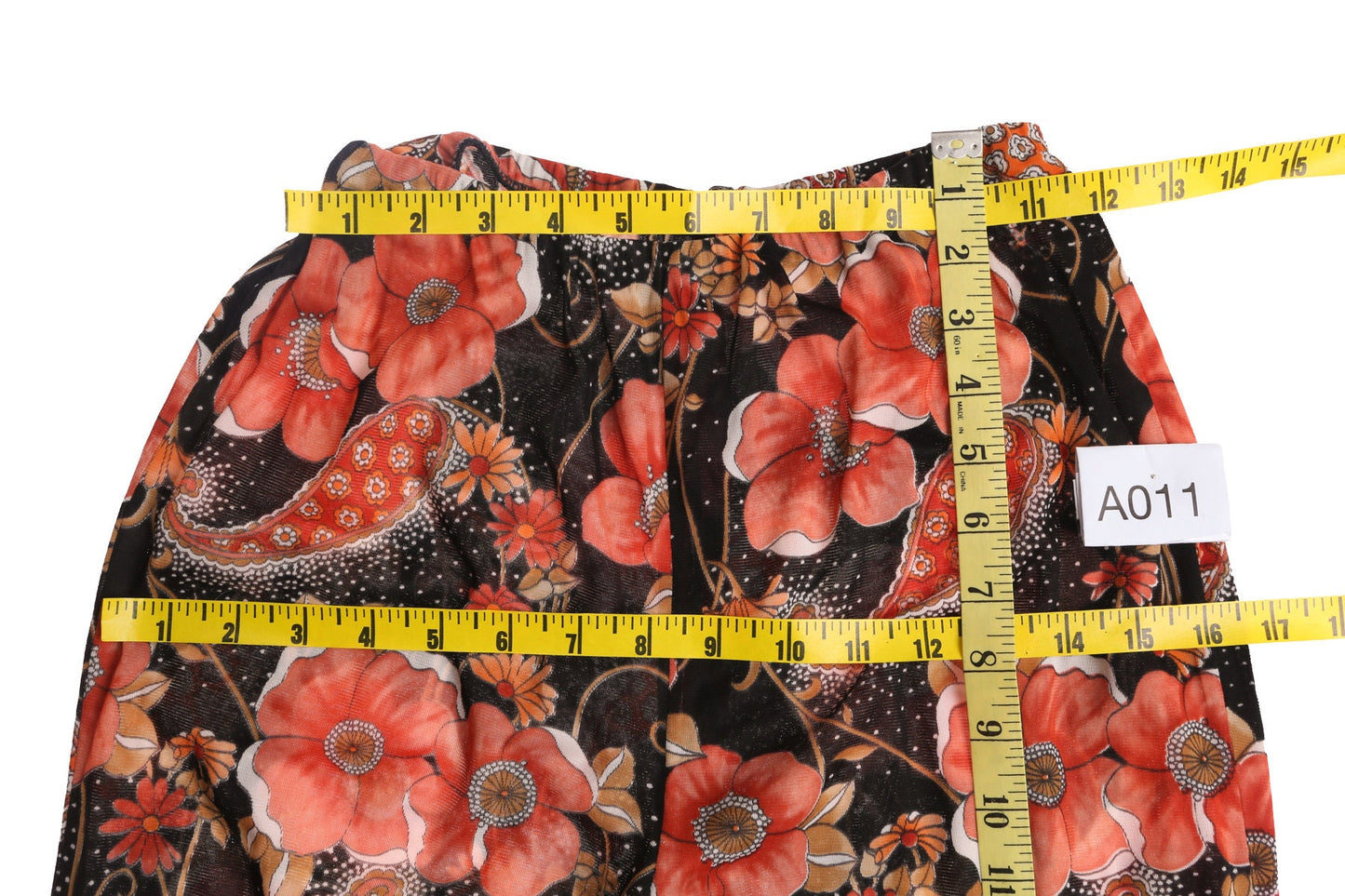 70's Women Red and Black Floral Print High Waist Polyester Pants