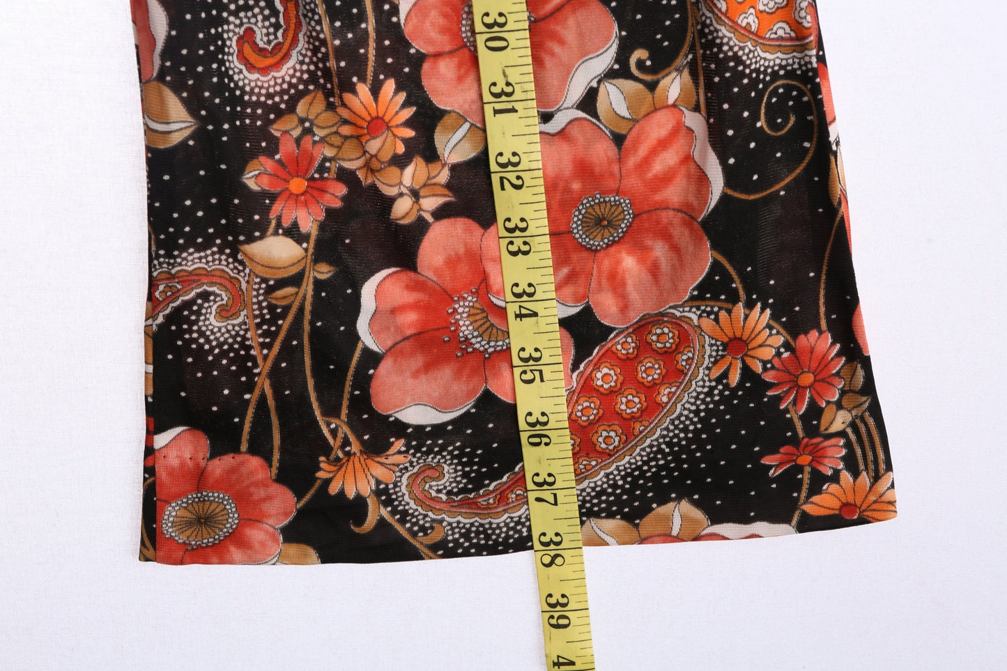 70's Women Red and Black Floral Print High Waist Polyester Pants