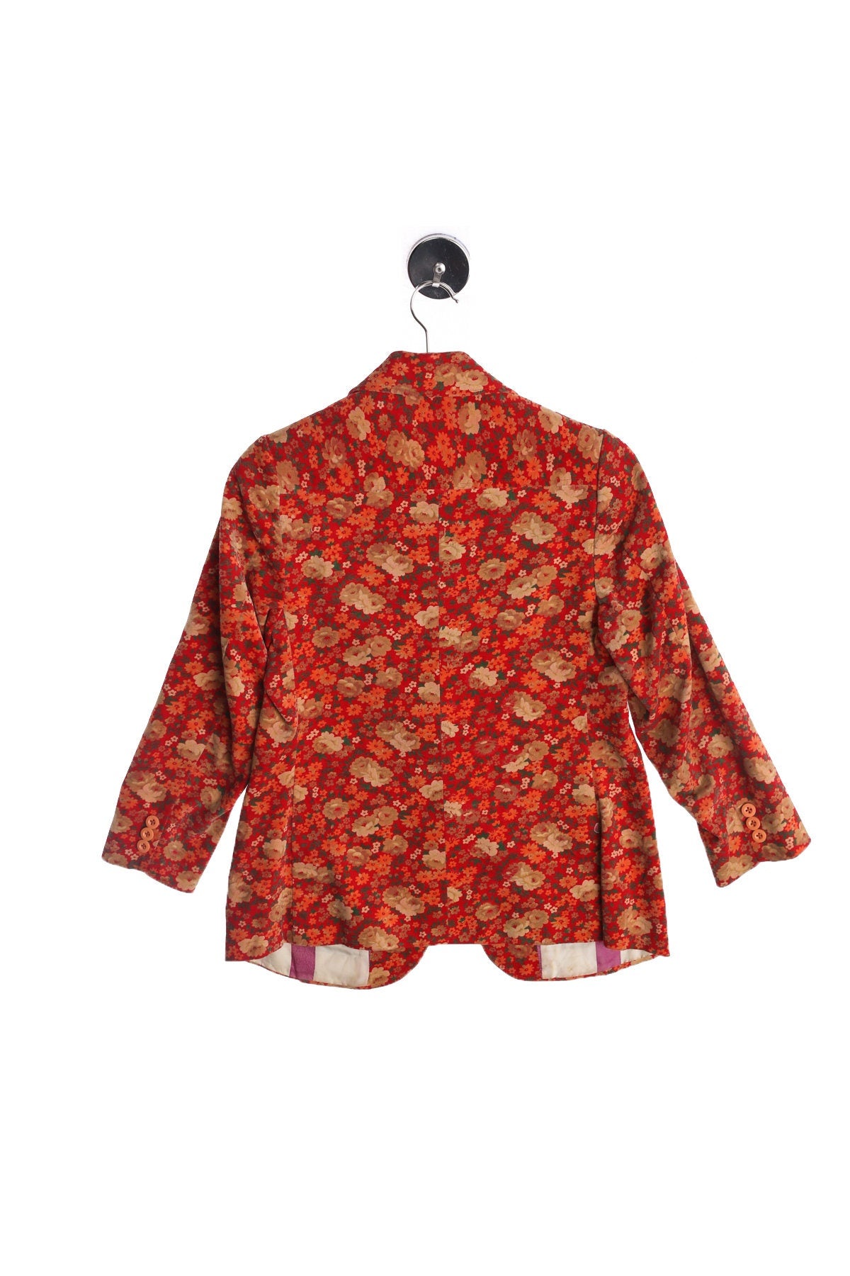 Vintage Women Red Floral Print Velvet Suit - Era 60's - 70's