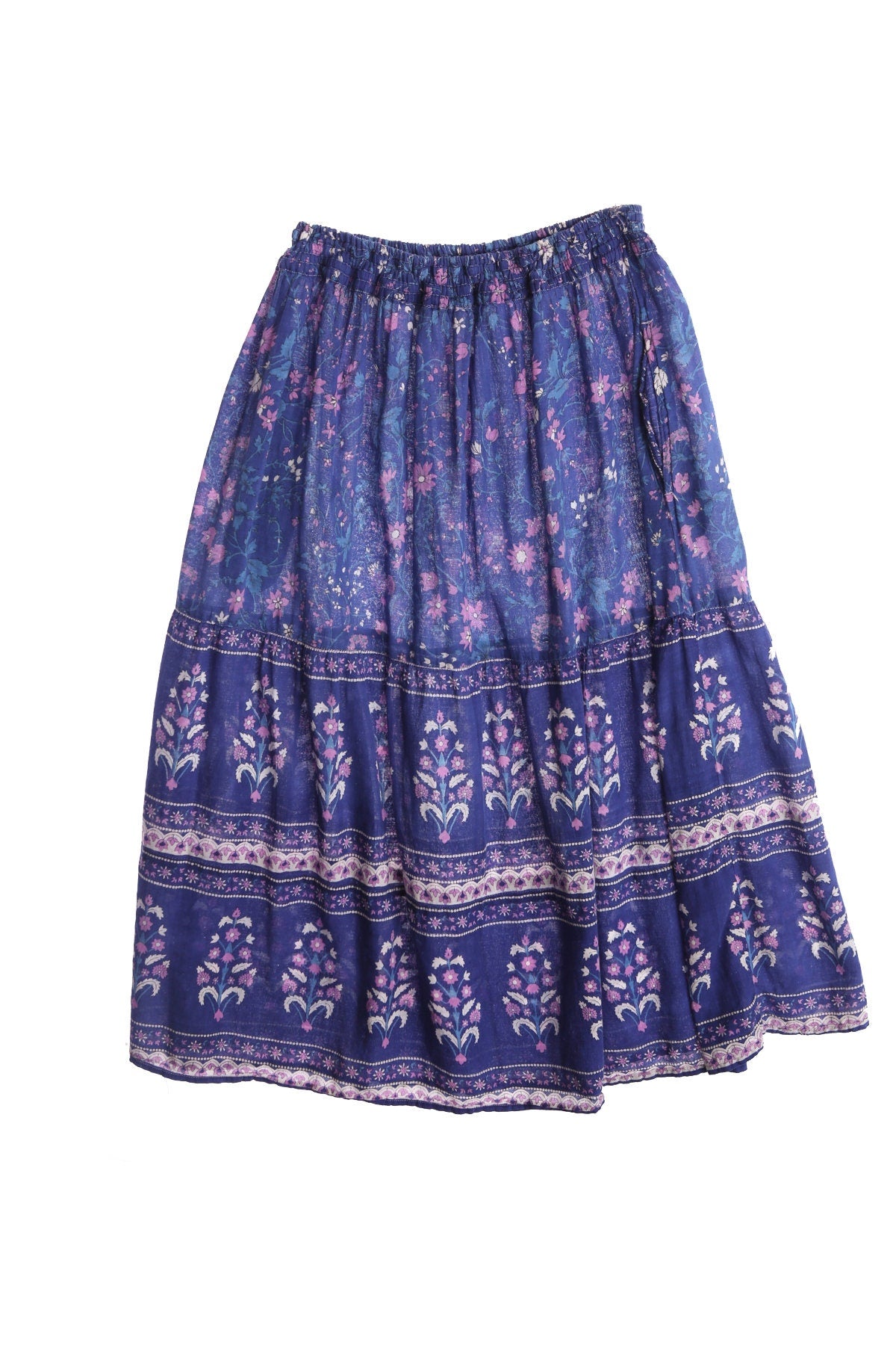 Vintage Bohemian Floral Print Purple Skirt by California Dream - Made in India