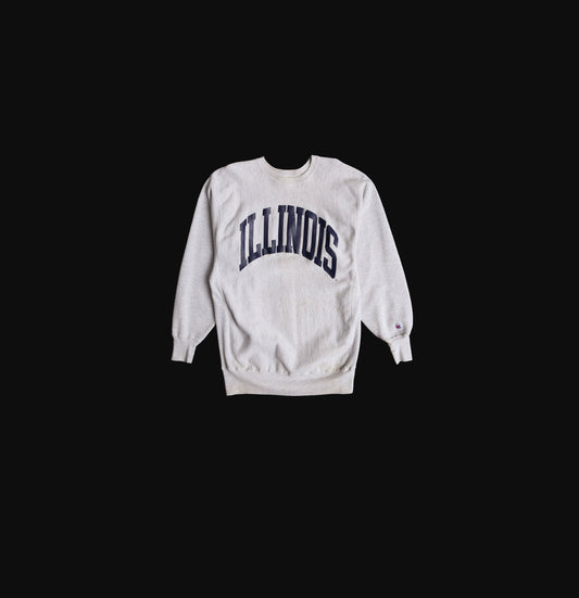 Vintage Gray Champion Sweatshirt with Illinois Print - Era 80's - 90's
