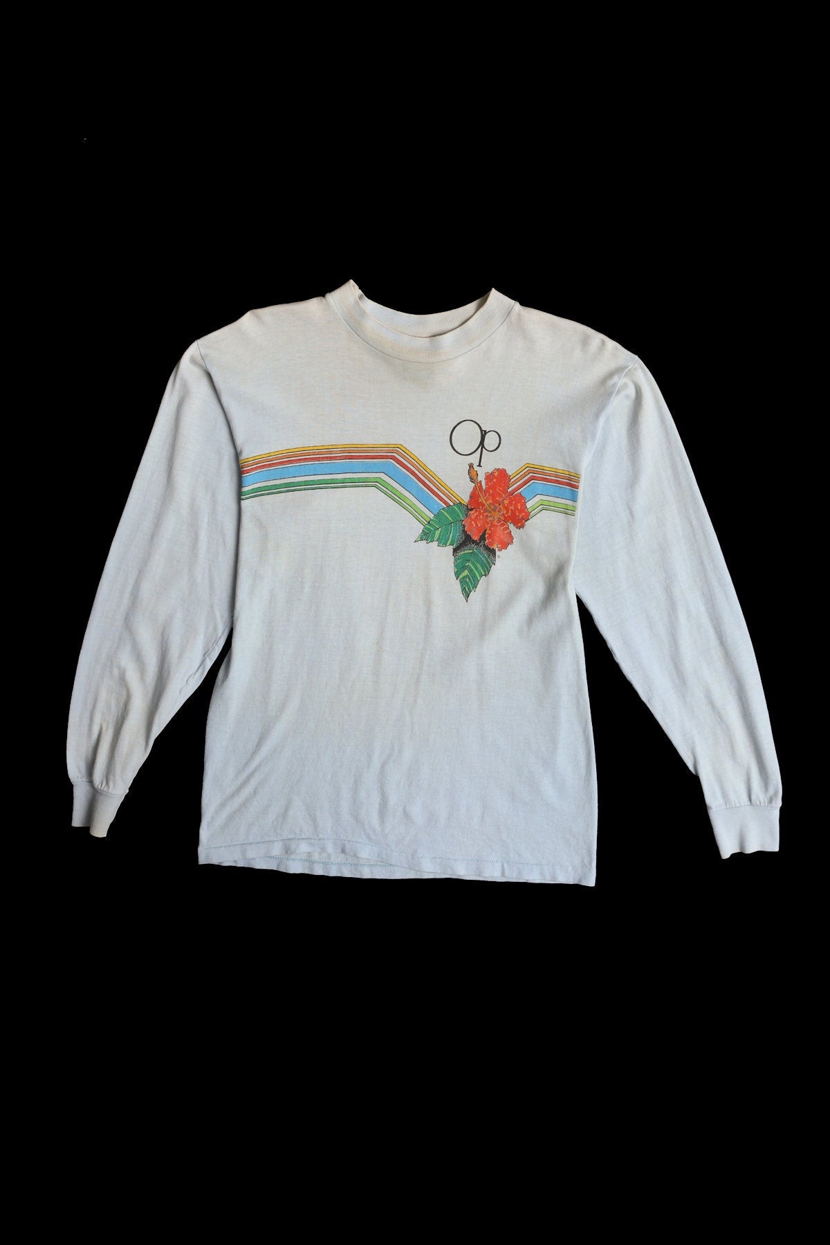 Vintage Op Blue Long Sleeve Graphic Shirt with Hawaiian Flower Print