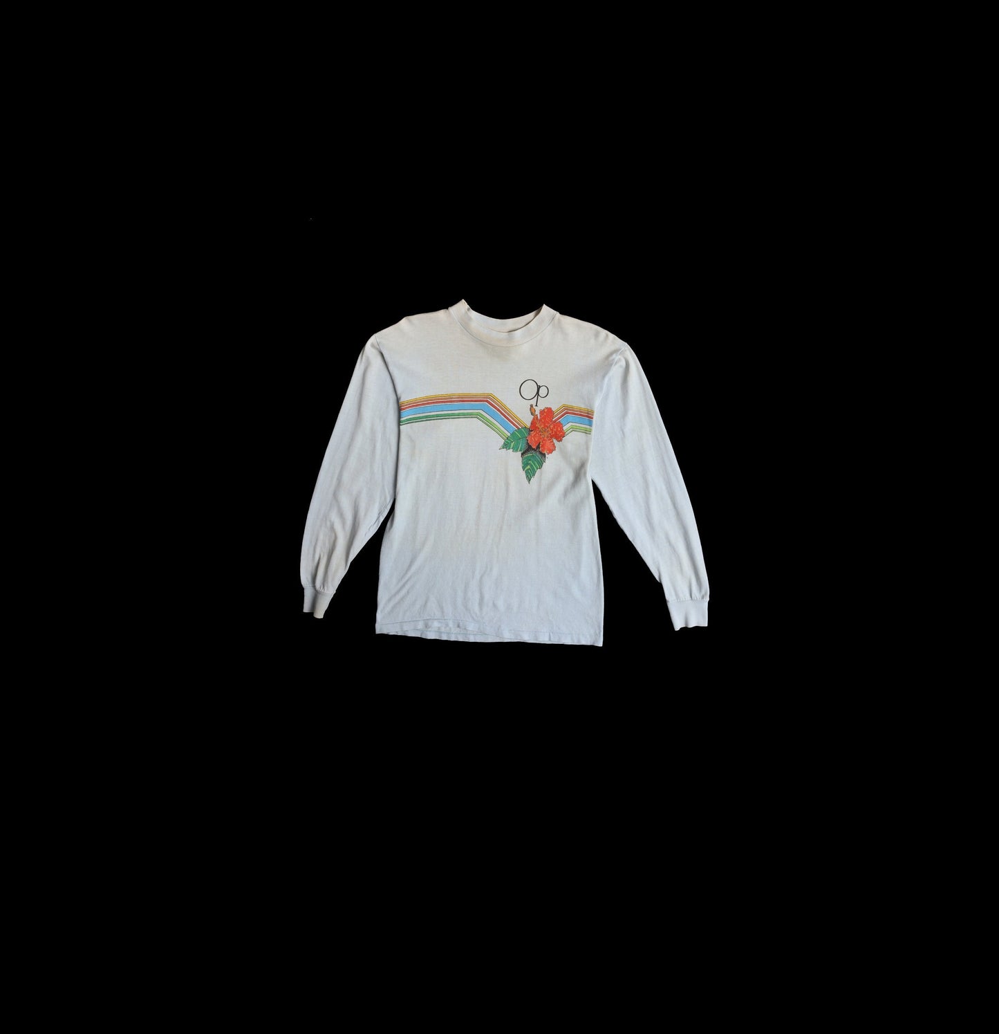 Vintage Op Blue Long Sleeve Graphic Shirt with Hawaiian Flower Print