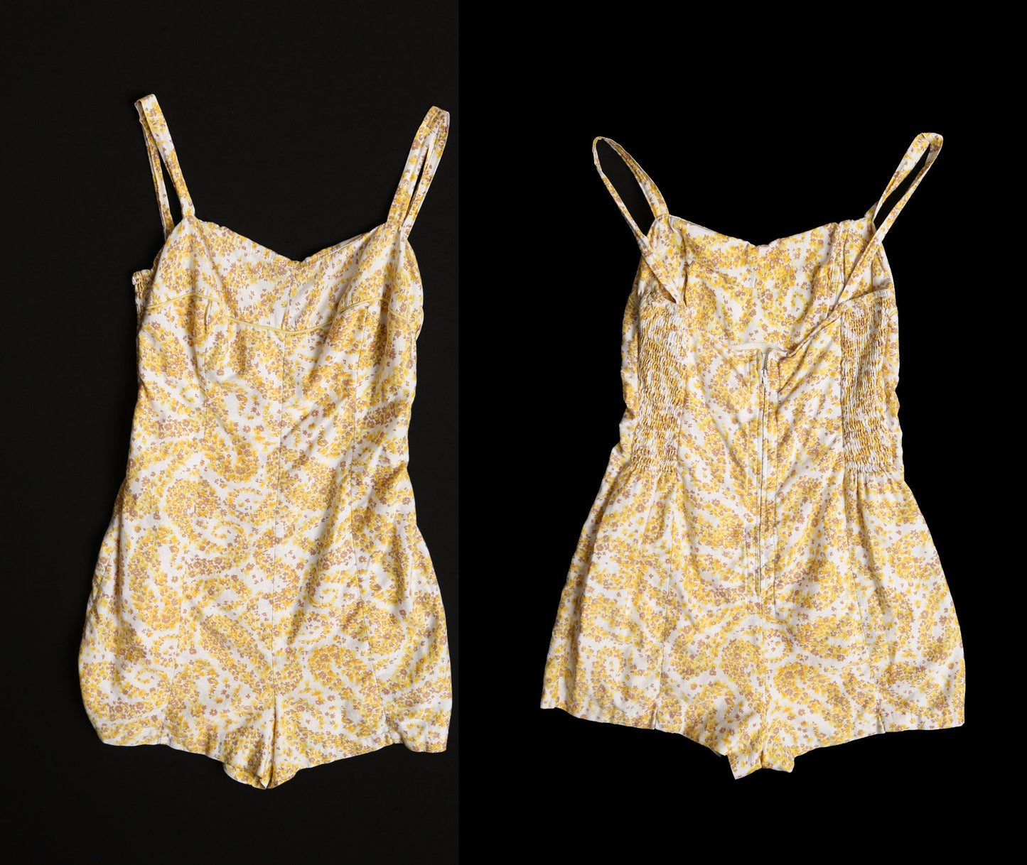 Vintage Women Yellow Floral Print Swimsuit - Era 40's - 50's