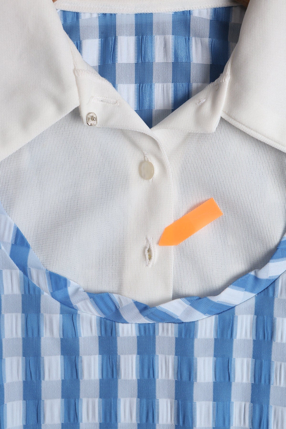 Vintage Women White Leotard Top - Blue Plaid Top