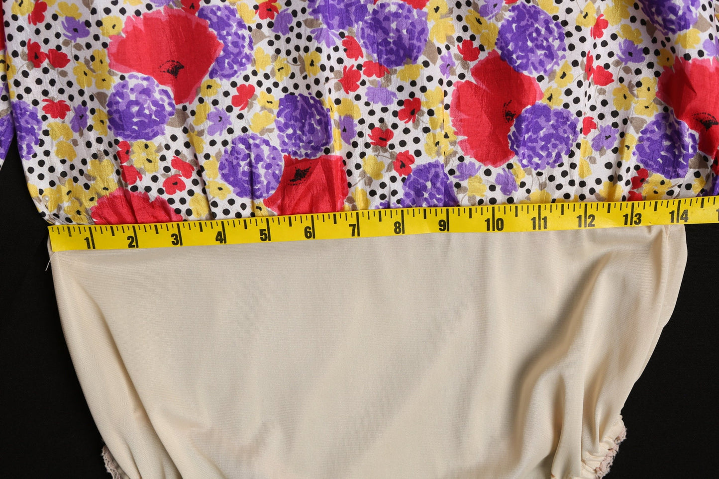 80's Women Floral Print Polyester Leotard Top