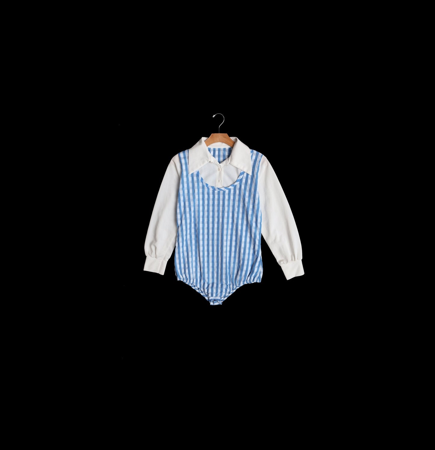 Vintage Women White Leotard Top - Blue Plaid Top