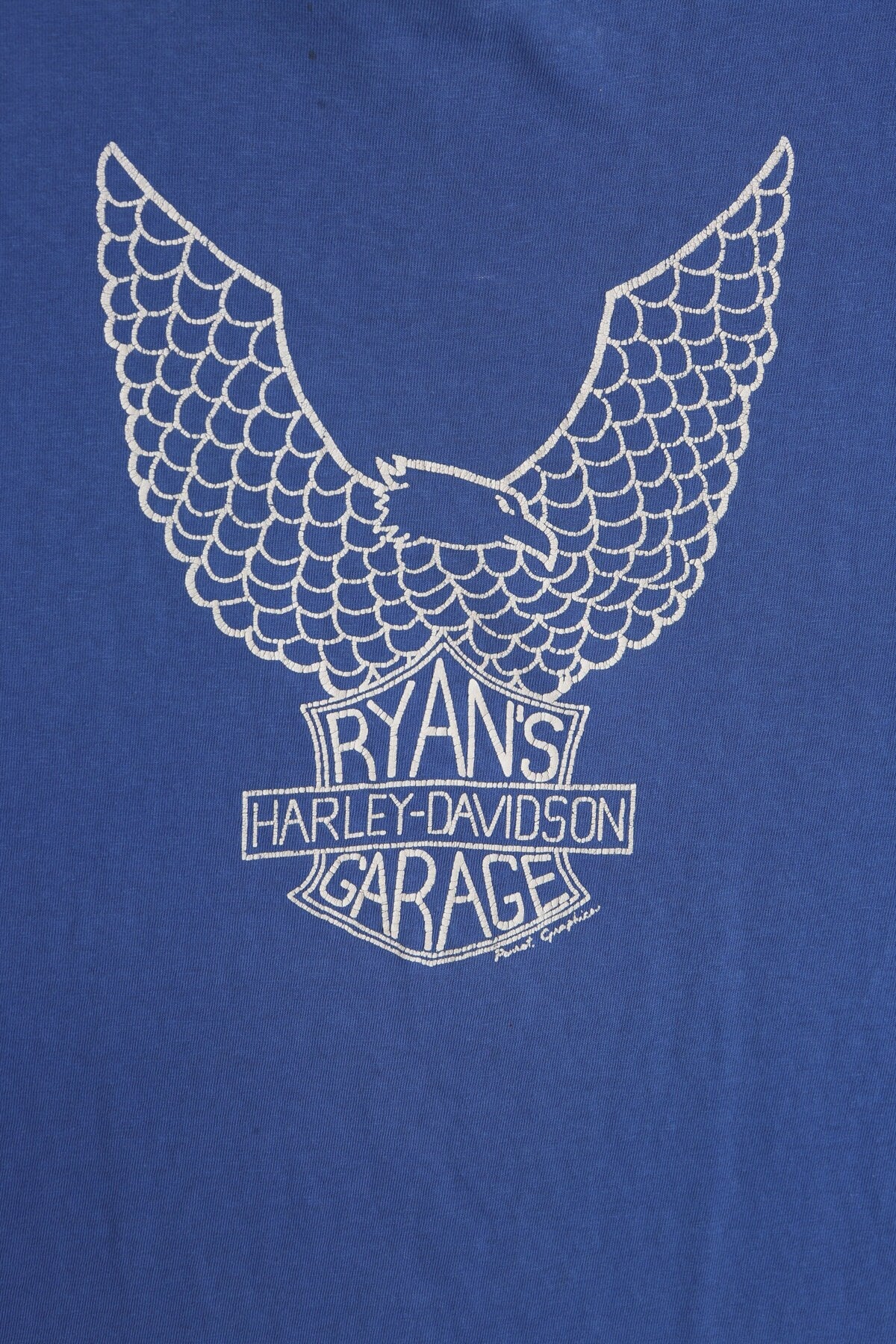 Vintage Biker Blue Graphic T-shirt - Ryan's Garage Gold Hill Oregon
