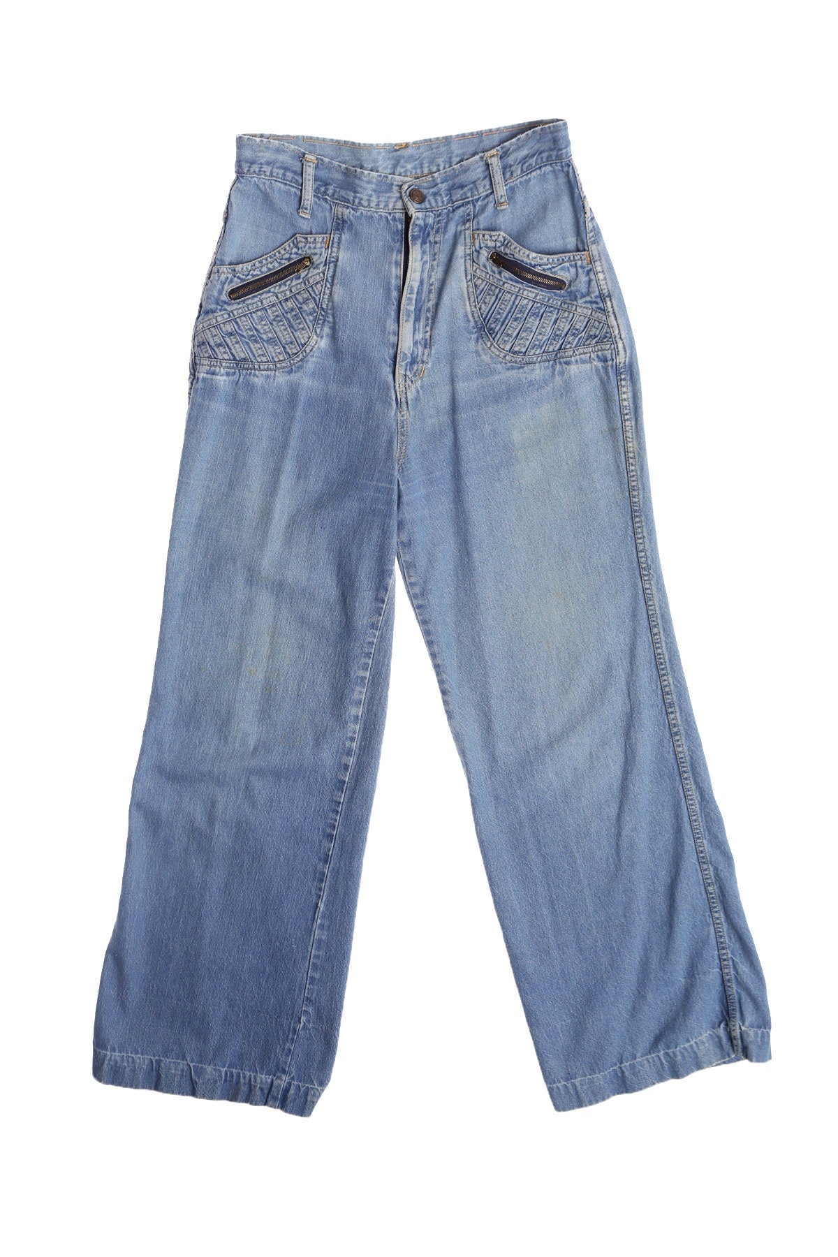 70's Men Bell Bottom Blue Denim Pants
