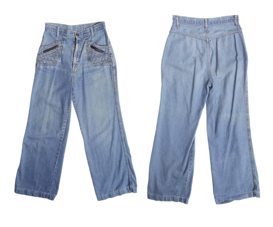 70's Men Bell Bottom Blue Denim Pants