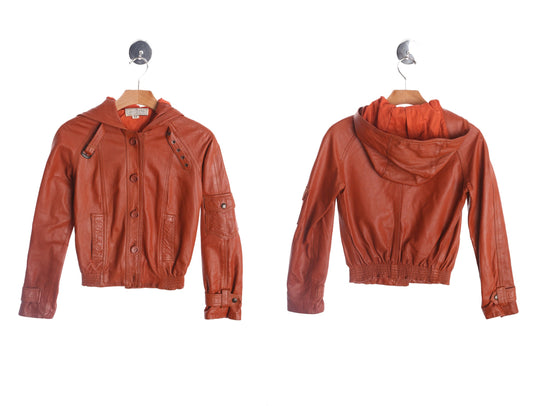 Vintage Women Hooded Leather Jacket - Era 70's - 80's by Wilson House of Suede - Vintage Size 5/6