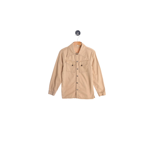 70's Men Beige Cotton Shirt Stitched Details with Butterfly Neck