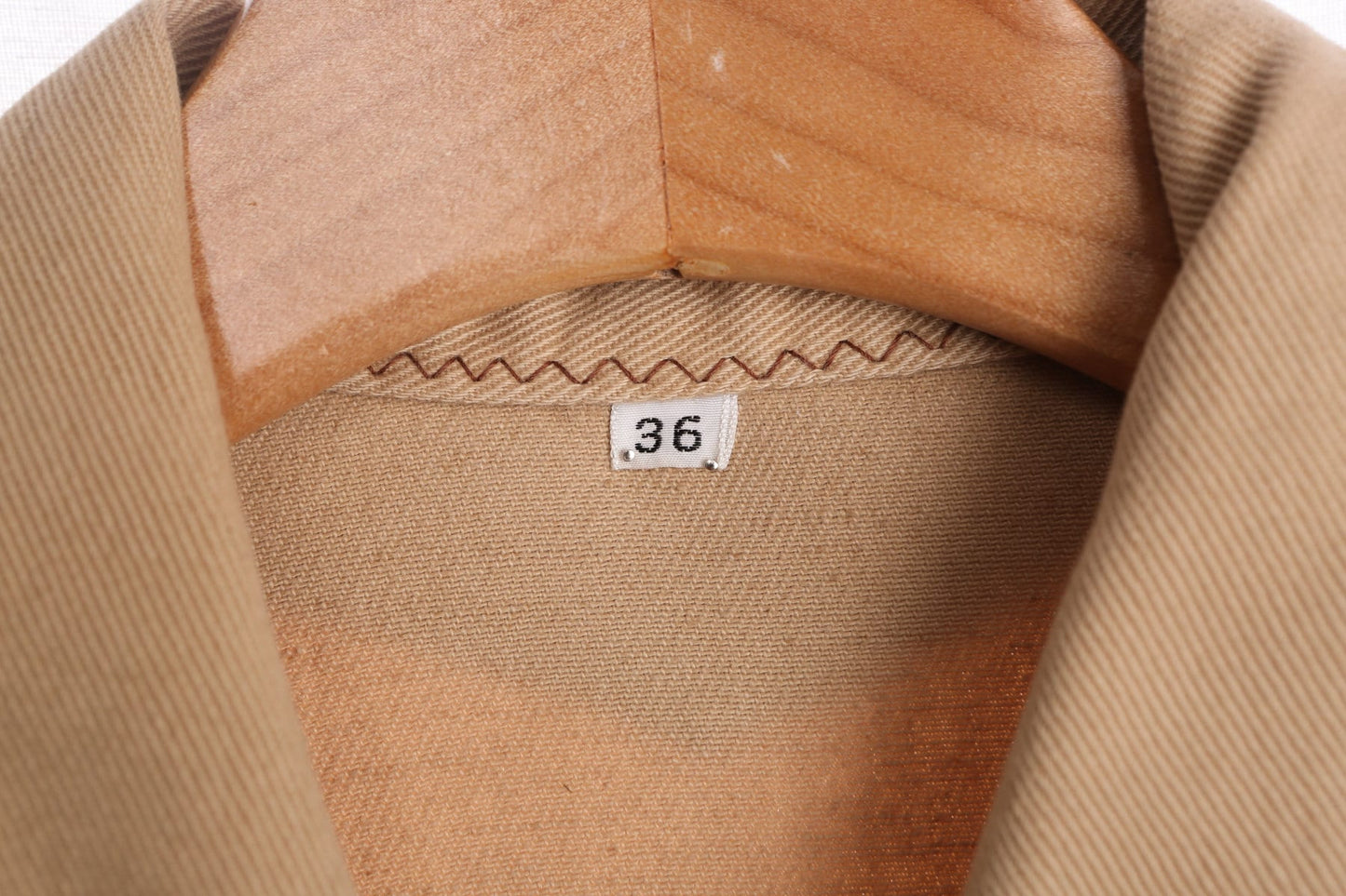 70's Men Beige Cotton Shirt Stitched Details with Butterfly Neck