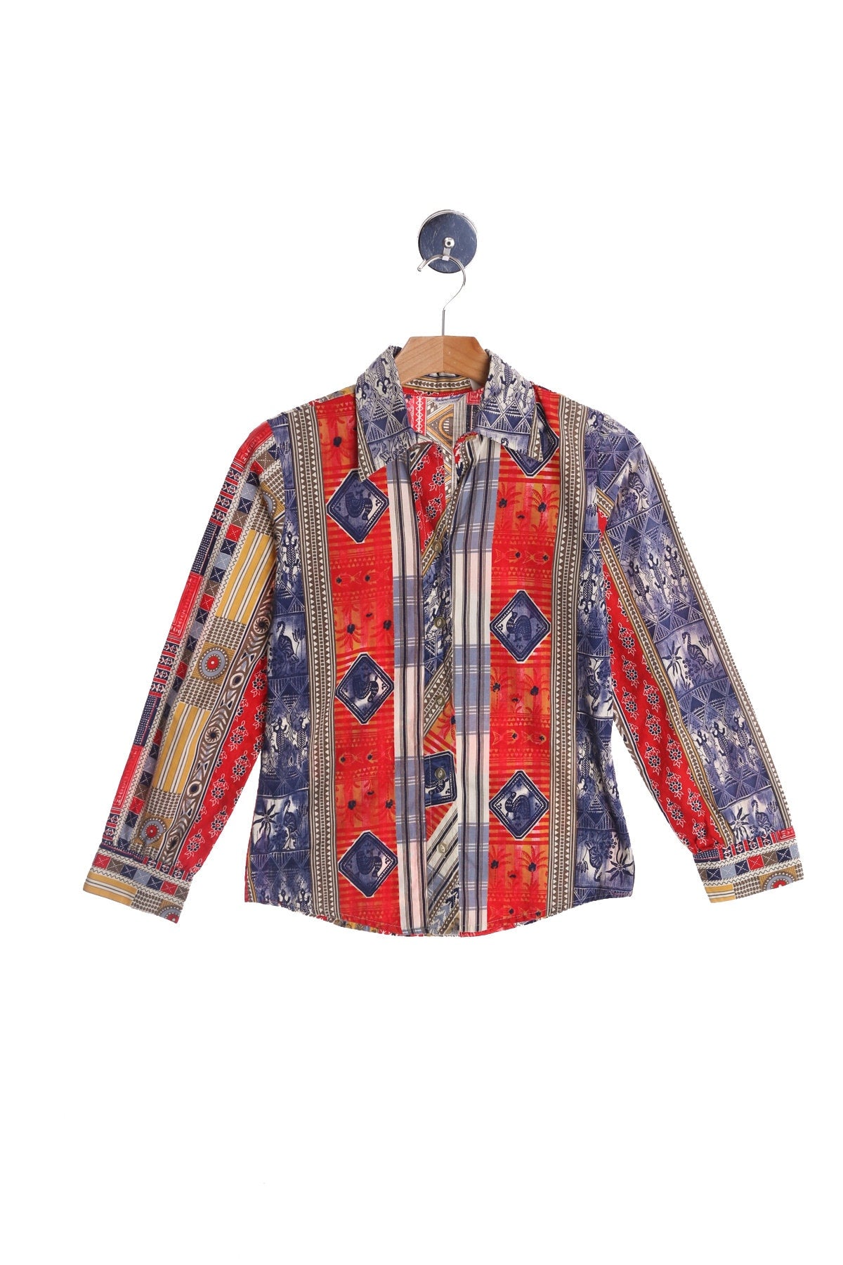 70's Women Psychedelic Print Cotton Blouse