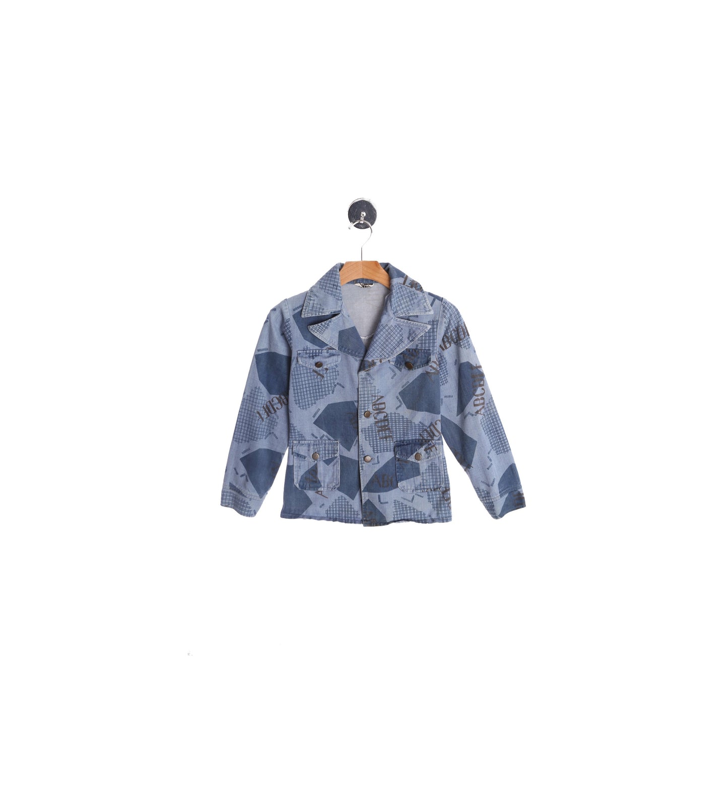 70's Blue Denim Jacket with ABCDEF Print