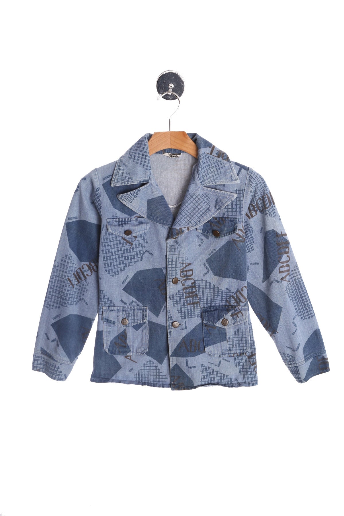 70's Blue Denim Jacket with ABCDEF Print