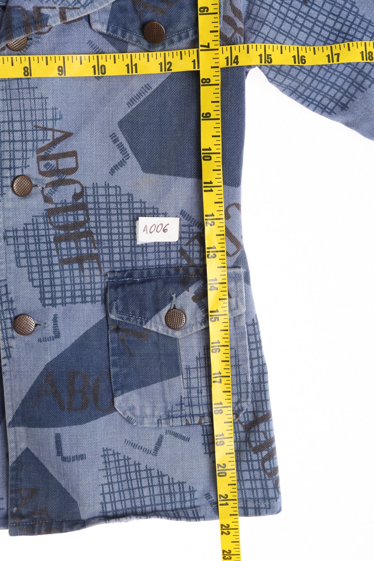 70's Blue Denim Jacket with ABCDEF Print