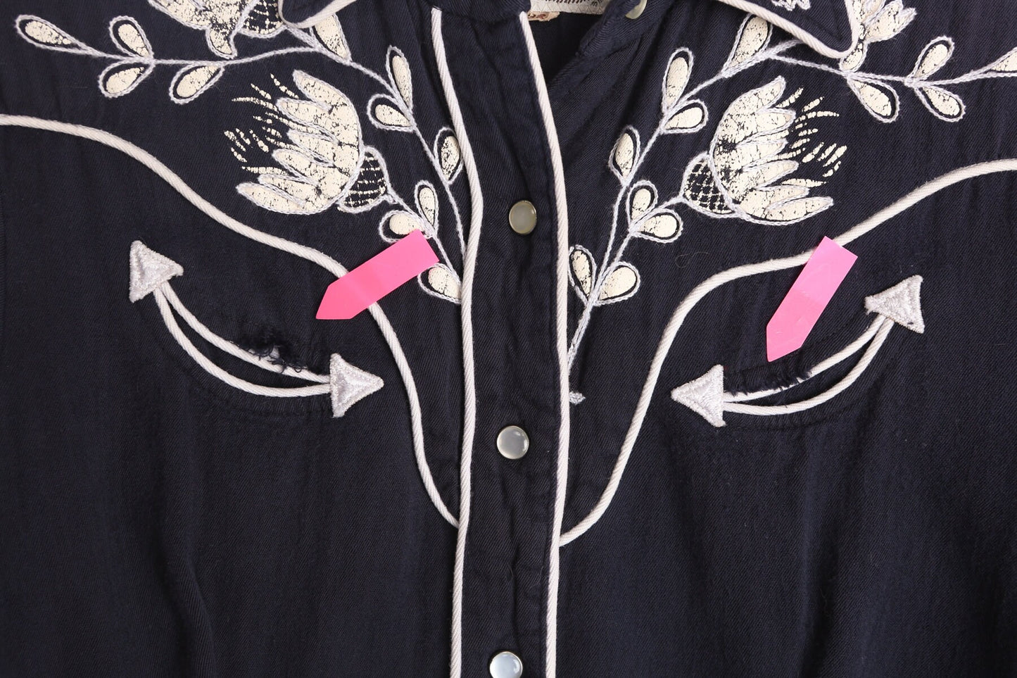 Vintage Women Black Western Blouse with Embroidered Flowers Details by H Bar C California Ranchwear