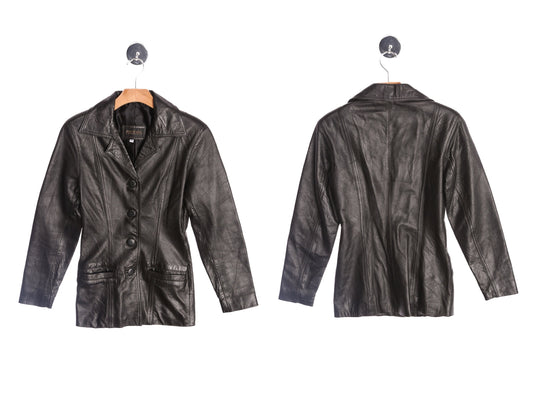 Women Black Leather Coat by Michael Lawrence - Era 90's - Y2K