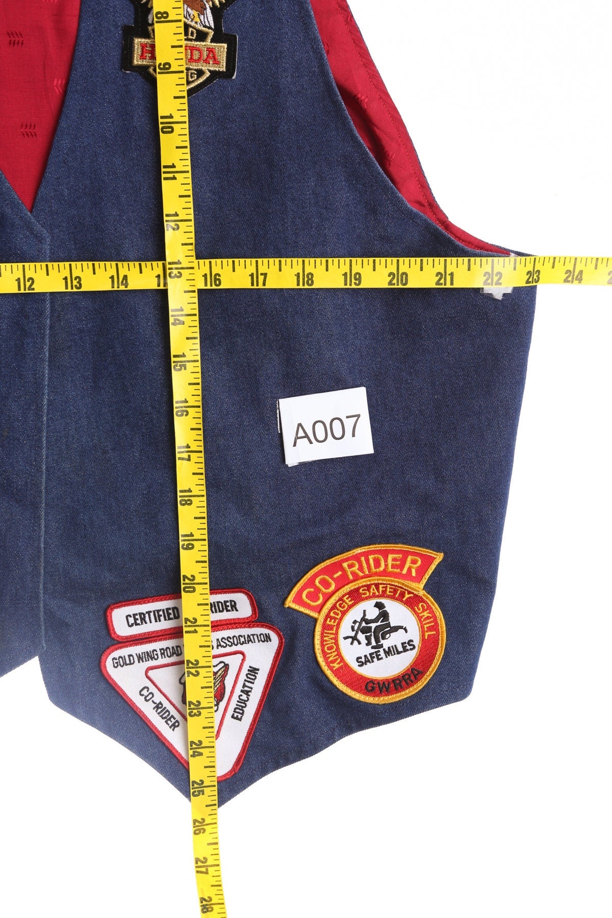 Men Blue Denim Biker Vest with Yakima Gold Wing Road Riders Patch